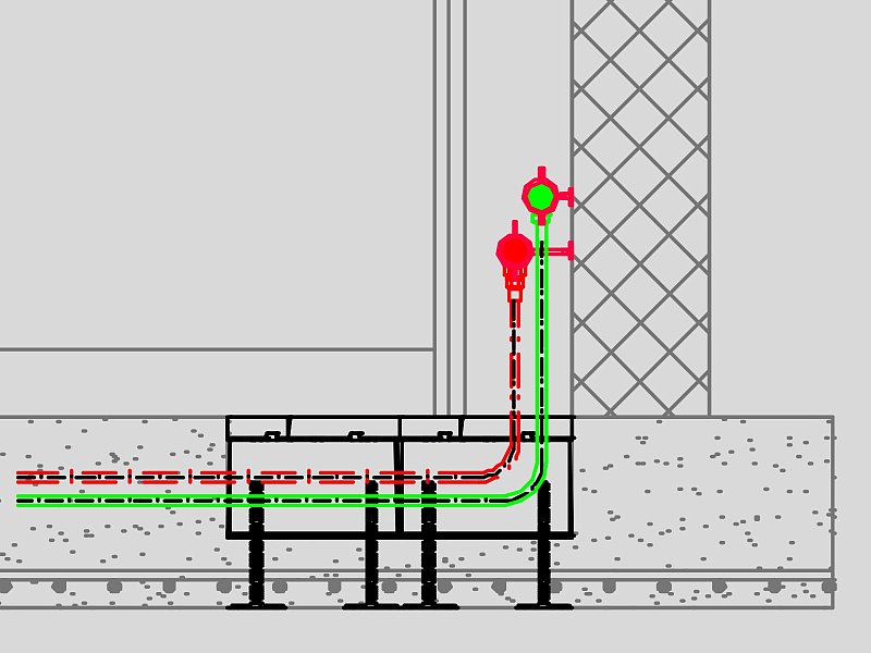 Plan Anschluss Wasserleitungen an Pex-Verteiler in Vorwandsystem